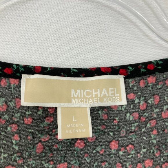Michael Michael Kors Large Dark Floral Faux Wrap Stretch Knit Peplum Top Preppy - Picture 2 of 10